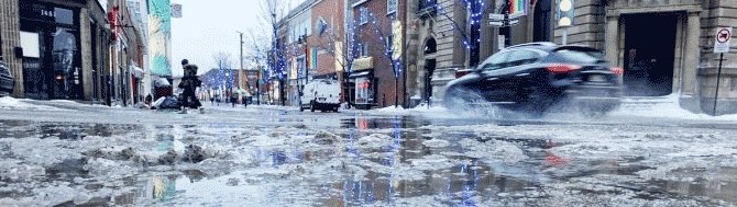 Winter rain flooding Montreal